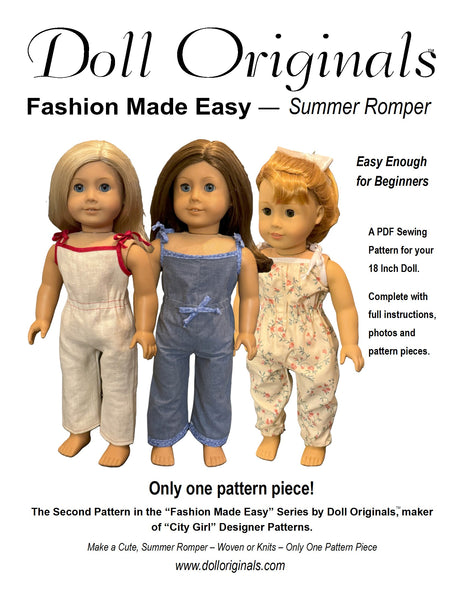 Fashion Made Easy Summer Romper Pattern by "Doll Originals"