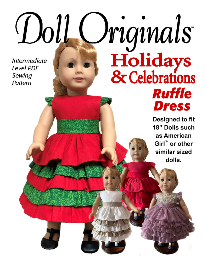 Holidays and Celebrations Ruffle Dress Pattern for 18" dolls dolloriginals Holidays and Celebrations Ruffle Dress Pattern for 18" dolls dolloriginals