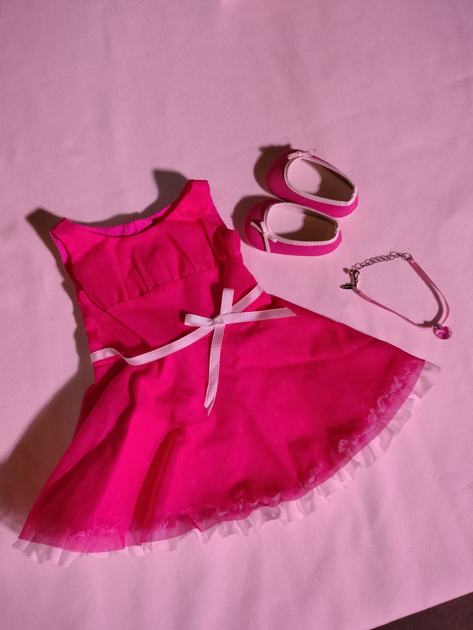American Girl - Pink Heart Dress Complete with Necklace and Shoes