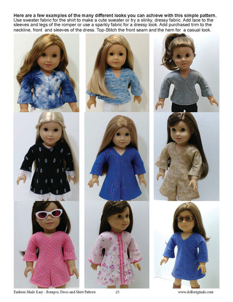 Fashion Made Easy - Shirt, Dress & Romper Pattern by "Doll Originals"